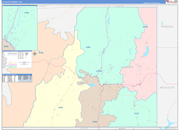 La Plata County, CO Zip Code Map